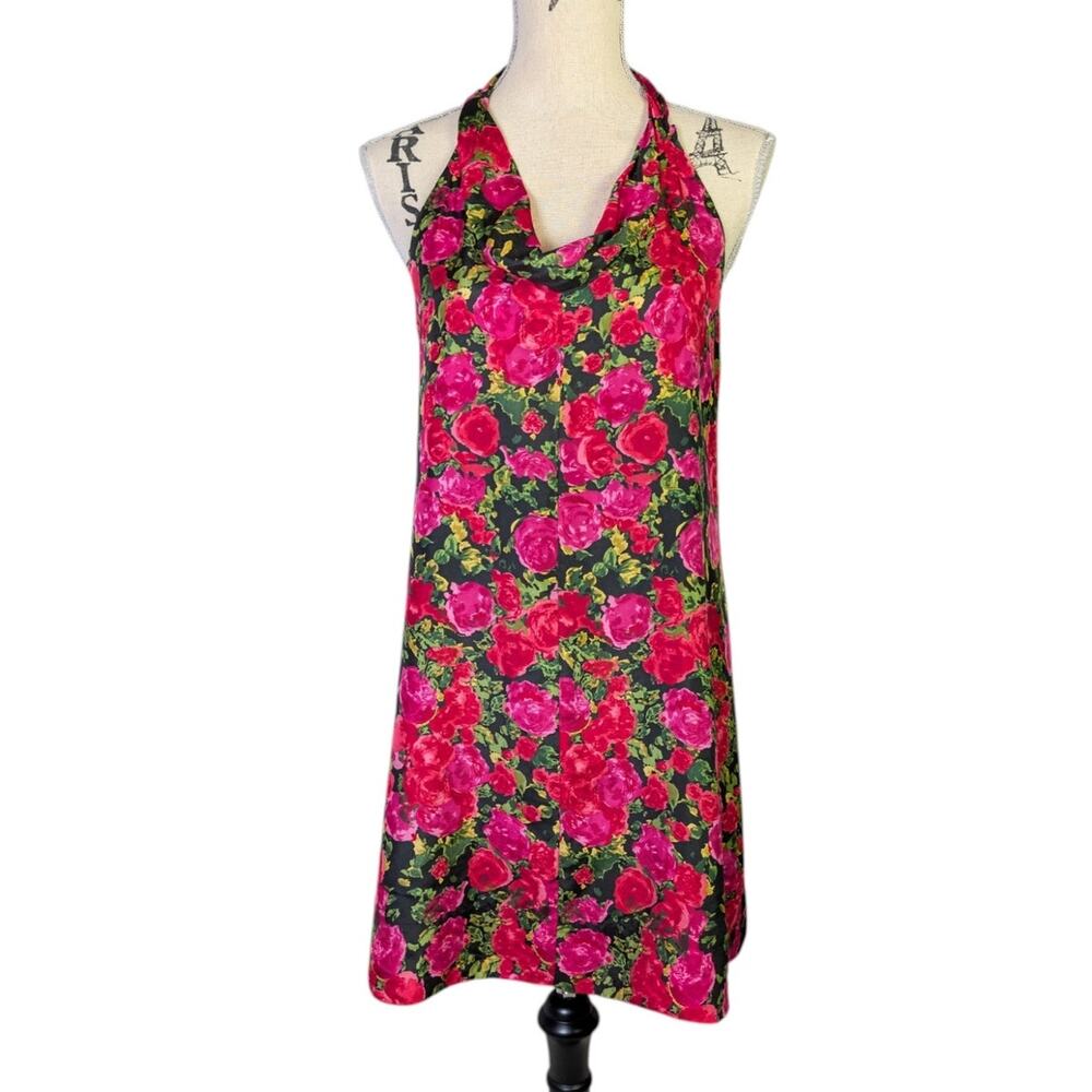 Velvet by Graham Spencer Silk Floral Halter Dress Indie Sleaze Boho